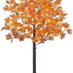 A vibrant 6ft artificial maple tree with warm LED lights and orange leaves.